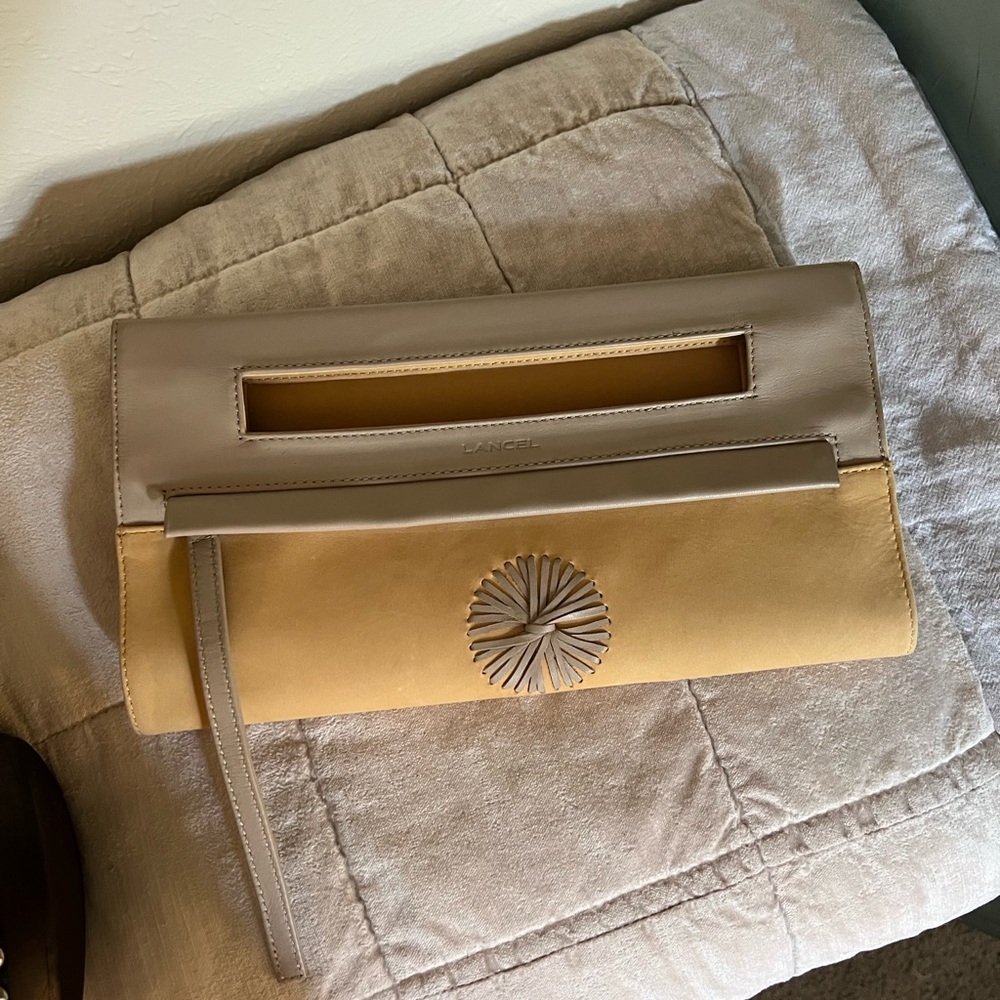Lancel Leather Clutch Fold Over Bag. 12.5" T